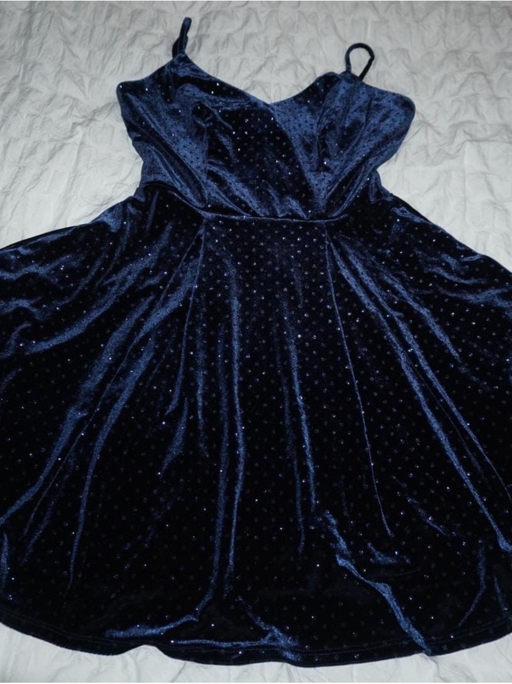 Midnight Blue Velvet Sparkle Fit & Flare Party Dress